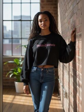 Juicy Couture Black Crewneck Sweatshirt with Branded Neck Tape